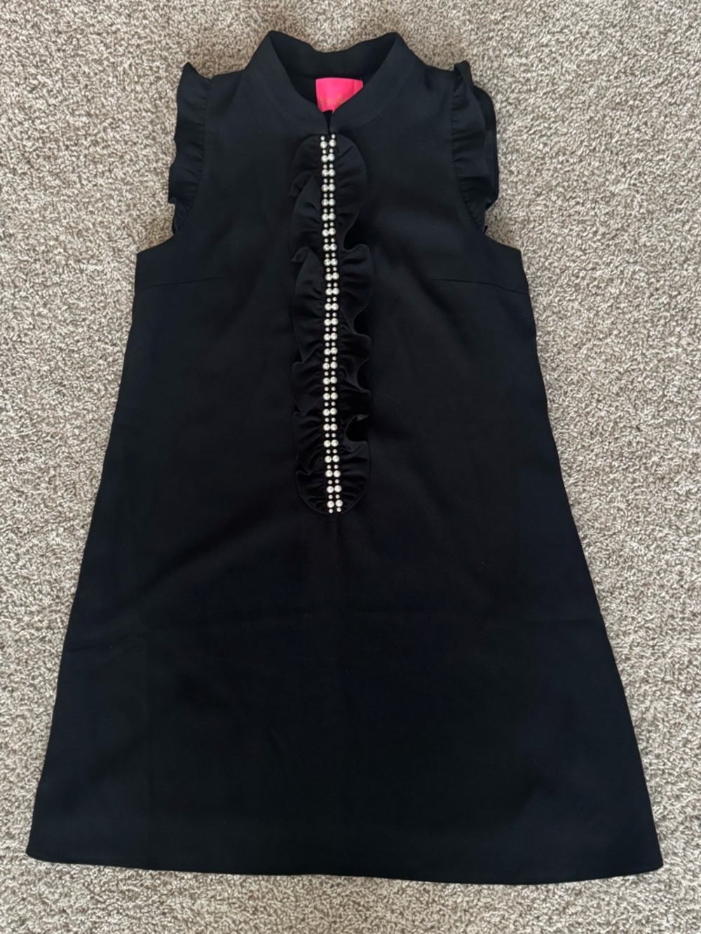 Lilly Pulitzer Adalee Black Sleeveless Ruffle Dress with Pearl Trim